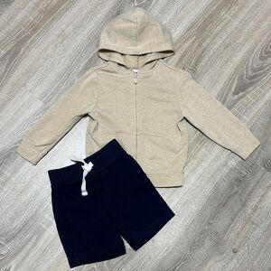 Old Navy Beige Hoodie and Navy Shorts